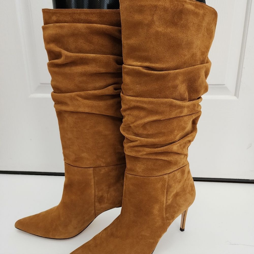 Alexandre Birman Lucy Suede Scrunch Boots Walnut Camel Brown